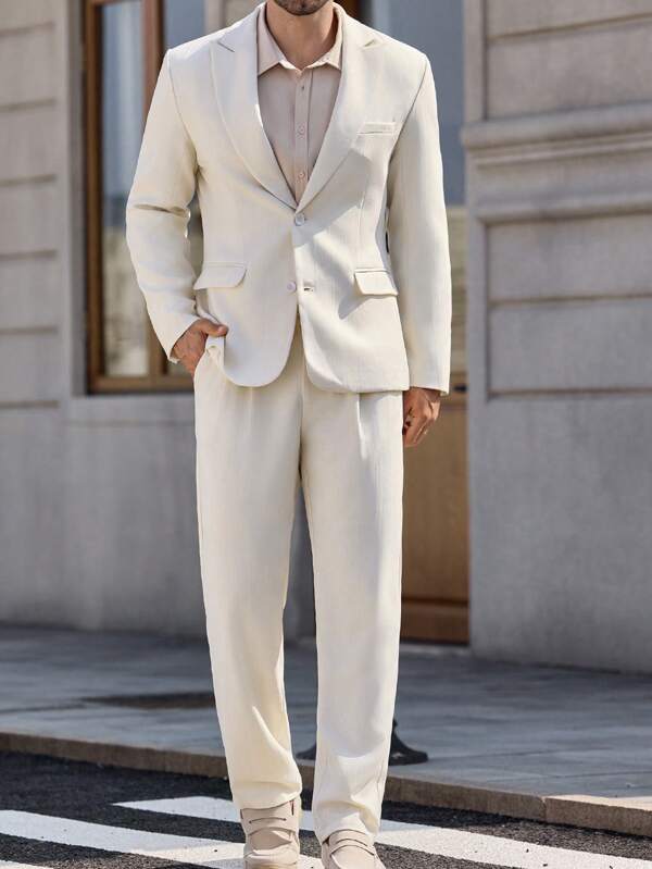 Manfinity RelaxMax Men's Solid Color Lapel Neck Long Sleeve Blazer & Pants Business Travel Suit Wedding Suit For Men
