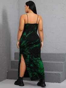 SHEIN EZwear Váy xẻ tà nhuộm loang cỡ lớn, thường ngày mùa hè - màu xanh lá - Xem 2