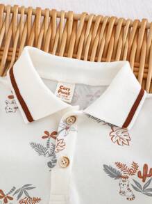 Cozy Pixies 2pcs Baby Boy Cartoon Animal Print Polo Collar Short Sleeve Pullover Top And Elastic Waist Pants Set