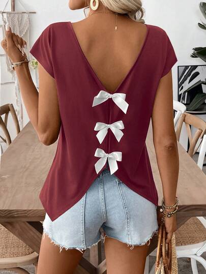 SHEIN LUNE Women's Vacation Casual Butterfly Decor Short Sleeve T-Shirt