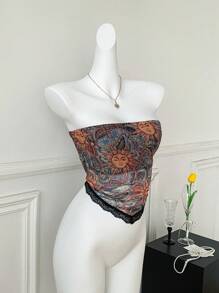 Comfortcana Débardeur casual d'été grande taille avec empiècement en dentelle et motifs étoiles et lune - Multicolore - Voir 5