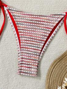 Swim Mod 2pcs Women Floral Jacquard Fabric Straps Backless Tied Side Beach Swimsuit Set, 2025 Summer Collection Bikini - Multicolor - View 3