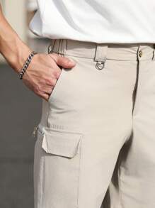 Manfinity Homme Men's Casual Versatile Plain Cargo Shorts - Khaki - View 3