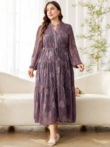 Modelyn Romantic Cut-Out Long Sleeve Loose Layered Dress, Plus Size, Spring/Summer Fall Cloth For Women - Dusty Pink - View 7