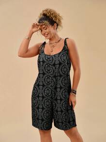 Travachic Plus Size Women Floral Print Tie Up Loose Cami Top, Casual Resort Wear - Black - View 6