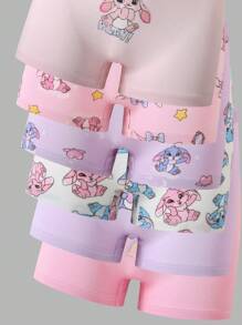 6pcs/Set Comfortable Soft Cute Colorful Bunny Print Tween Girl Cotton Panty Briefs Back To School Fashion