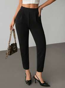 SHEIN PETITE Black Stretch Pocket Women's Cropped Pants
