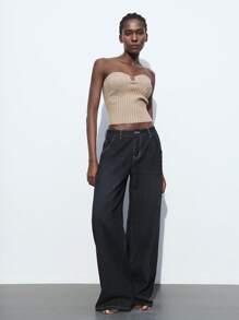 Maija 2025 New Arrival Summer Women's Elegant Sleeveless Sweater Vest, Stylish Metal Buckle Decor Design, Suitable For Wedding Guests, Brunch, Airport, Boho Vacation, Music Festival, Easter, Graduation Casual Wear - Khaki - View 2