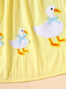 Souflis Souflis Cute Cartoon Duck Embroidery Hem Round Neck Sleeveless Girl Dress, Sweet & Lovely For Spring/Summer - Yellow - View 7