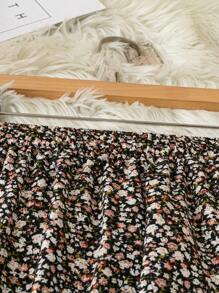 SHEIN LUNE Falda larga de mujer con estampado floral diminuto, de cintura elástica, elegante y de estilo vacacional - Negro - Ver 4