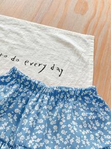 SHEIN LMoss Kids Baby Girl Summer Casual Cute Ditsy Floral Elastic Waist Mini Skirt - Blue - View 5
