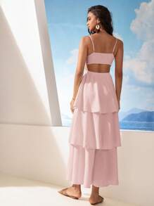 Aveloria Rosie 度假休闲纯色镂空细肩带连衣裙波西米亚风海滩时尚风格淡粉色夏季 - 淺粉色 - 查看 2