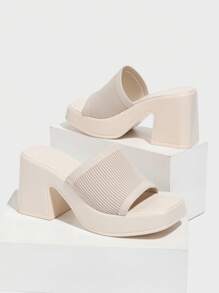 CUCCOO BASICS Women's Thick Heels Wedge Platform Open Toe Casual Sandals, Breathable Sexy Summer Slip-On High Heel Mules, Apricot Color