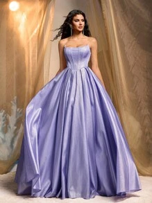 Glamrae Elegant Luxurious Boned Bodice Dress,Extremely Flared A-Line Gown For Weddings,Parties,Honeymoon,Galas,Formal Occasions,Evening Wedding Guest Dress - Purple - View 4