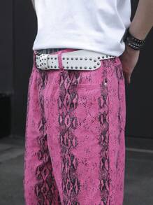 Manfinity EMRG Shorts en jean décontractés pour hommes avec motif peau de serpent et poches en biais, idéal pour l'été