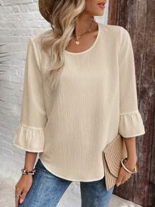 EMERY ROSE Blusa de cuello redondo de manga larga lisa, moda sencilla para el verano