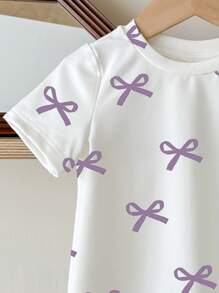 SHEIN Baby Girl Casual Minimalist Short Sleeve Round Neck Top, Suitable For Summer - Multicolor - View 4