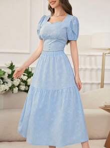 Modelyn 女士两件套：法式泡泡袖短款衬衫和 A 字迷你裙，减龄，春夏