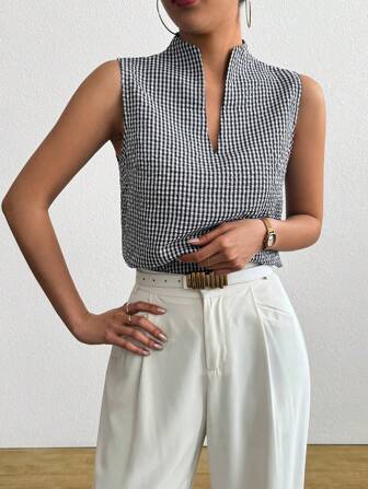 Chiquease Women's Sleeveless Round Neck Casual Blouse, Elegant For Summer Vacation