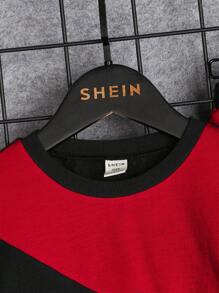 SHEIN 男小童字母圖案雙色加絨內裏衛衣和衛褲 - 彩色 - 查看 3