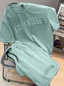 Manfinity Joysei Men 3D Letter Print Knit T-Shirt Set