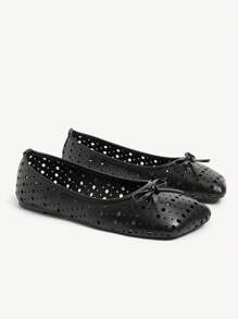 CUCCOO CHICEST Rhombus Toe Flat Laser Perforated Women's Flat Loafers - Black - View 5