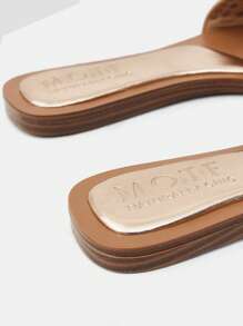 MOTF PREMIUM SQUARE TOE STUDDED FLAT SANDALS - Champagne - View 6