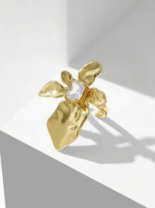 MOTF PREMIUM Anillo abierto con adorno floral de piedras strass - Dorado - Ver 6