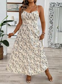 SHEIN PETITE 大码女式波西米亚风格节日连衣裙，细肩带 - 彩色 - 查看 5