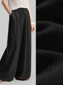 Ontre 2025 Women Casual Loose Pleated Wide Leg Pants, Suitable For Bohemian Style, Ibiza Island, Vacation, Holidays, Spring/Summer Business Casual Wear, Suitable For American Independence Day Pride, Vacation, Beach, Birthday Party, Female Teachers - Black - View 2