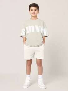 SUMWON 夏季套装两件套短裤搭配T恤标志设计运动服青少年休闲运动服儿童训练服