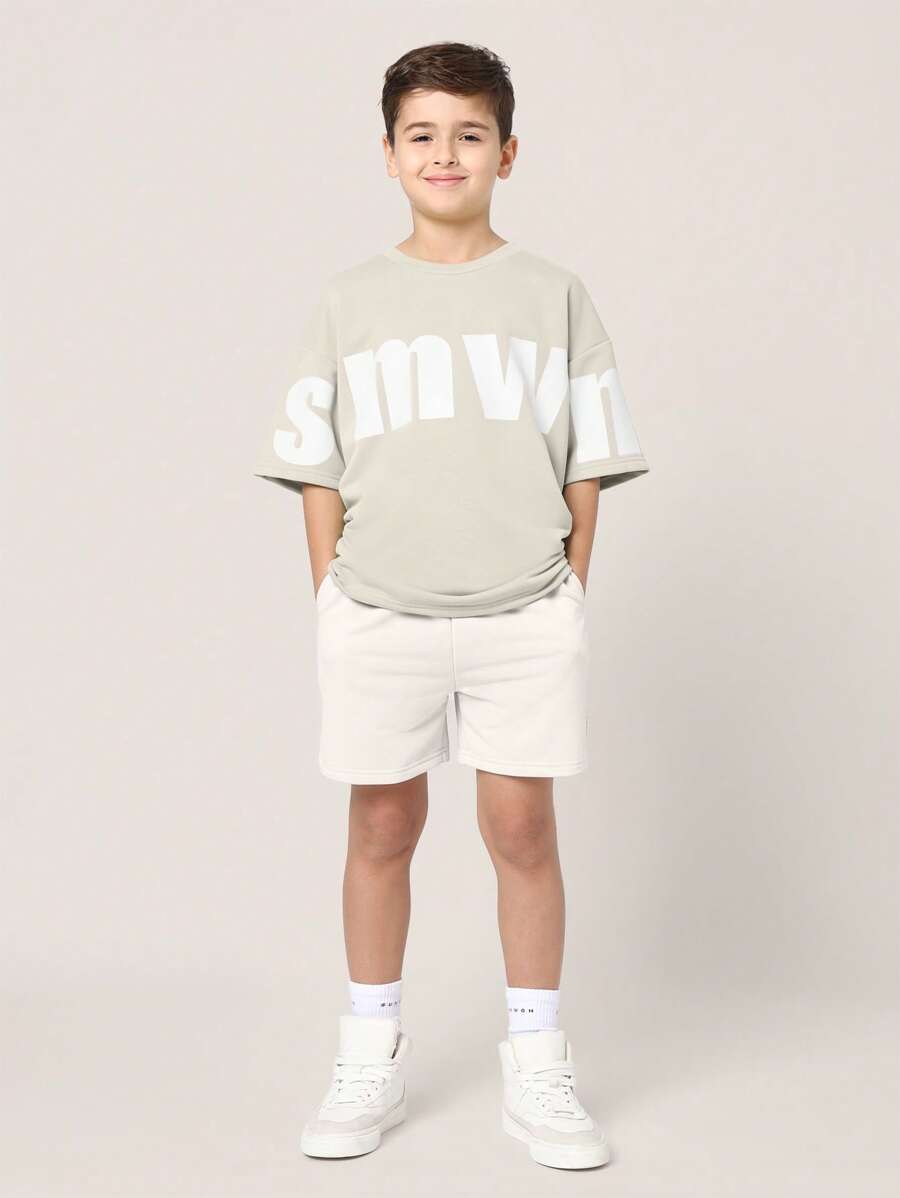 SUMWON 夏季套装两件套短裤搭配T恤标志设计运动服青少年休闲运动服儿童训练服