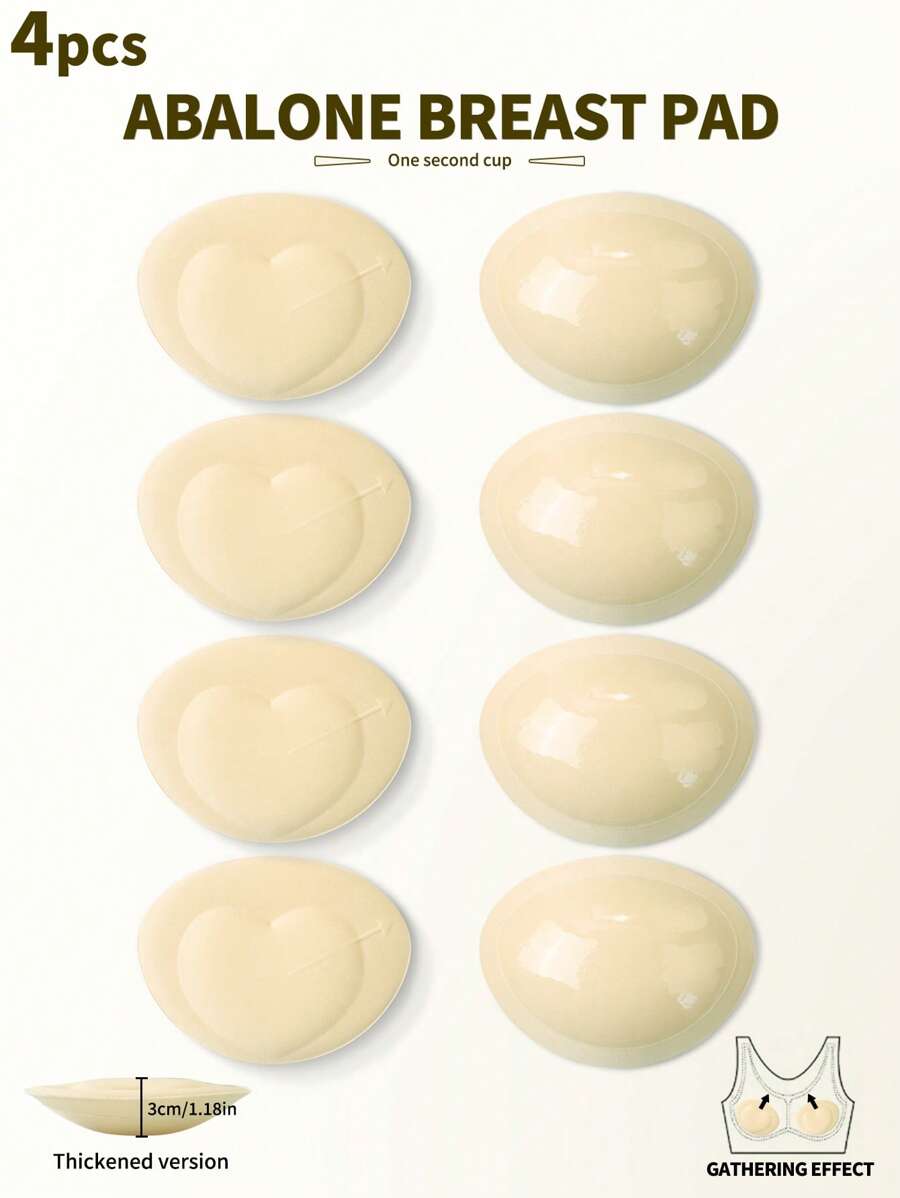 2pcs 3cm Thick Silicone Abalone Shaped Bra Inserts, Invisible Push-Up Pad For Bikini - Apricot - View 1