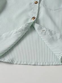 SHEIN Bộ 2 áo sơ mi dài tay kẻ sọc và quần yếm, trang phục quý ông cho bé trai - Màu xanh Bạc hà - Xem 5