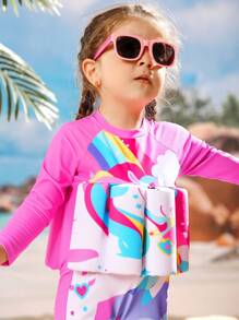 1pc Unicorn Print Raglan Sleeve One-Piece Swimsuit For Girls (Printed Design) - Multicolor - View 6