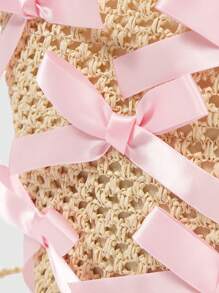 ROMWE Kawaii Cute Bow Decor Woven Handbag For Women, Pink - Multicolor - View 4