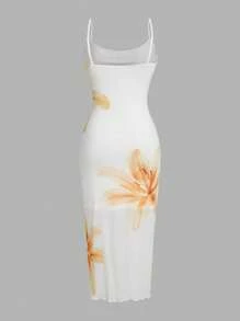 SHEIN MOD 女士优雅花卉印花吊带背心连衣裙 - 白色 - 查看 2