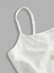 SHEIN MOD 女士优雅花卉印花吊带背心连衣裙 - 白色 - 查看 3