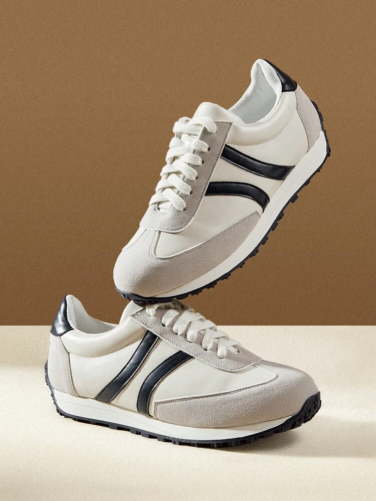 CUCCOO EASI Women's Platform Sneakers With Patchwork Design, Round Toe, Fashion PU Leather Color Block Casual Outdoor Sports Shoes