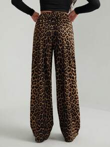 SHEIN Tall Pantalones de estar por casa informales con estampado de leopardo para mujer