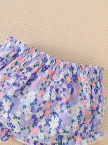 Souflis Souflis 2pcs Girls' Spring/Summer Woven Sleeveless Floral Allover Print Dress & Elastic Waist Sporty Shorts Casual Outdoor Set - Multicolor - View 7