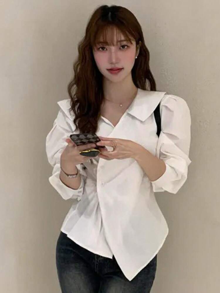 Asymmetric Design Collar Long Sleeve Blouse For Women