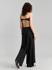 Ontre 2-częściowy zestaw damski lato 2025: jednolity kolor bezrękawnik i długie spodnie, modny strój na imprezę i wakacje, kolor czarny, minimalistyczny styl, neutralny i elegancki, luźny i wygodny, na okazje swobodne i towarzyskie