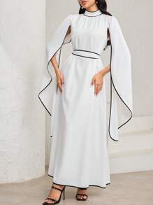 Al Najma 女士优雅撞色镶边斗篷袖阿拉伯风格连衣裙 - 黑與白 - 查看 3