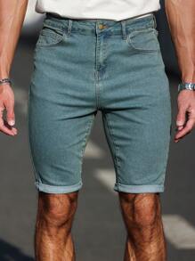 Manfinity Homme Men's Light Wash Denim Shorts: Classic Zipper Fly And Cuffed Hem - Light Wash - View 1