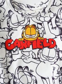 GARFIELD | SHEIN 2pcs Baby Boy Knitted Cartoon Cat Print Round Neck T-Shirt And Shorts Set - Black and White - View 5