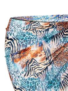 SHEIN Swim Curve 大码女式豹纹抽绳罩衫裙 - 彩色 - 查看 4