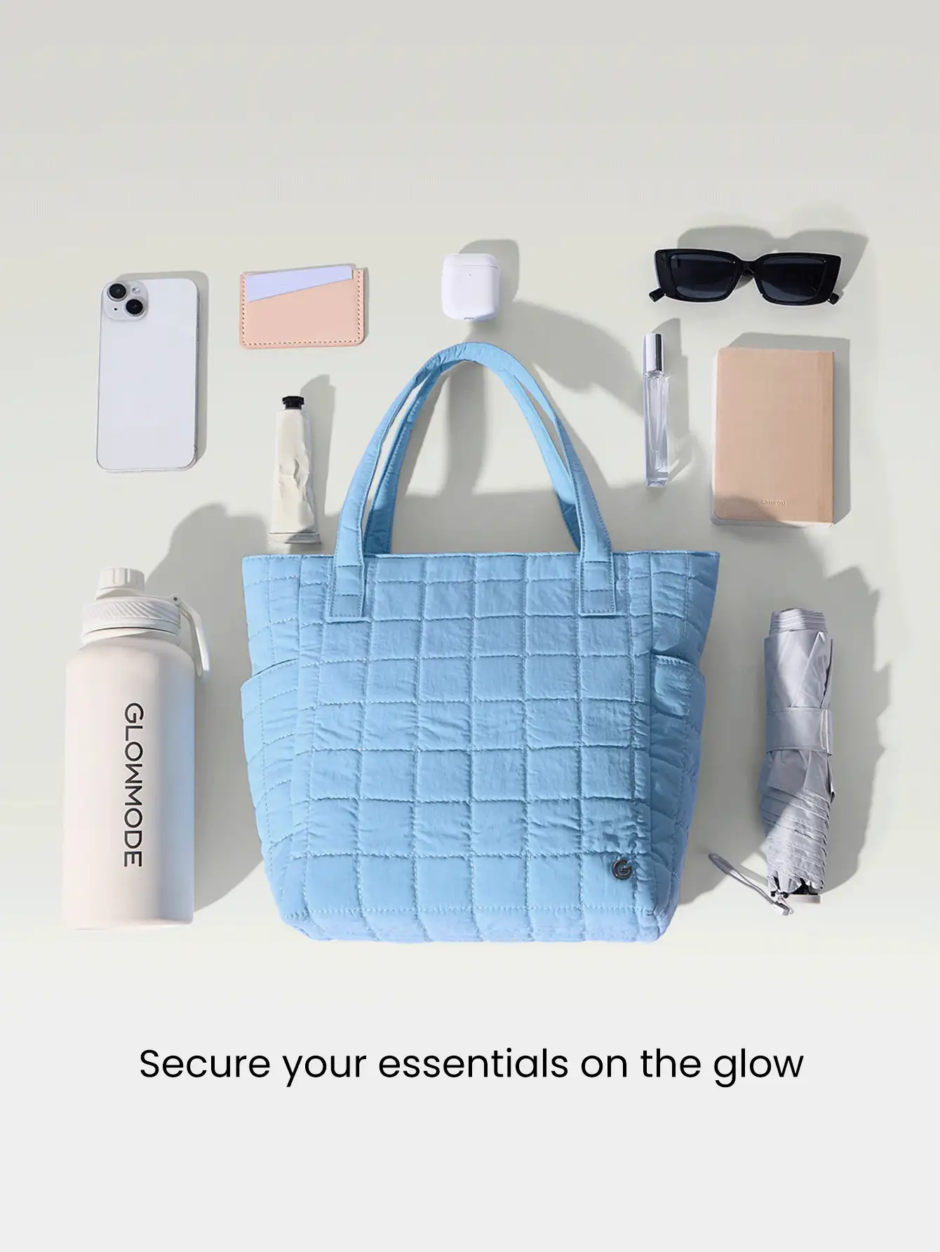 GLOWMODE 7L Water-Resistant Make It Quilted Dual Handle Tote Bag With Multi Pockets Daily Casual - Baby Blue - View 2