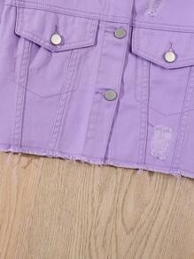 Tween Girl Y2K Cute Casual Ripped Short Ruffle Hem Waist Denim Skirt And Crop Top Matching Set - Purple - View 4