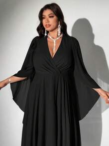 Viva Relle 大码女式纯色 V 领长袖优雅连衣裙